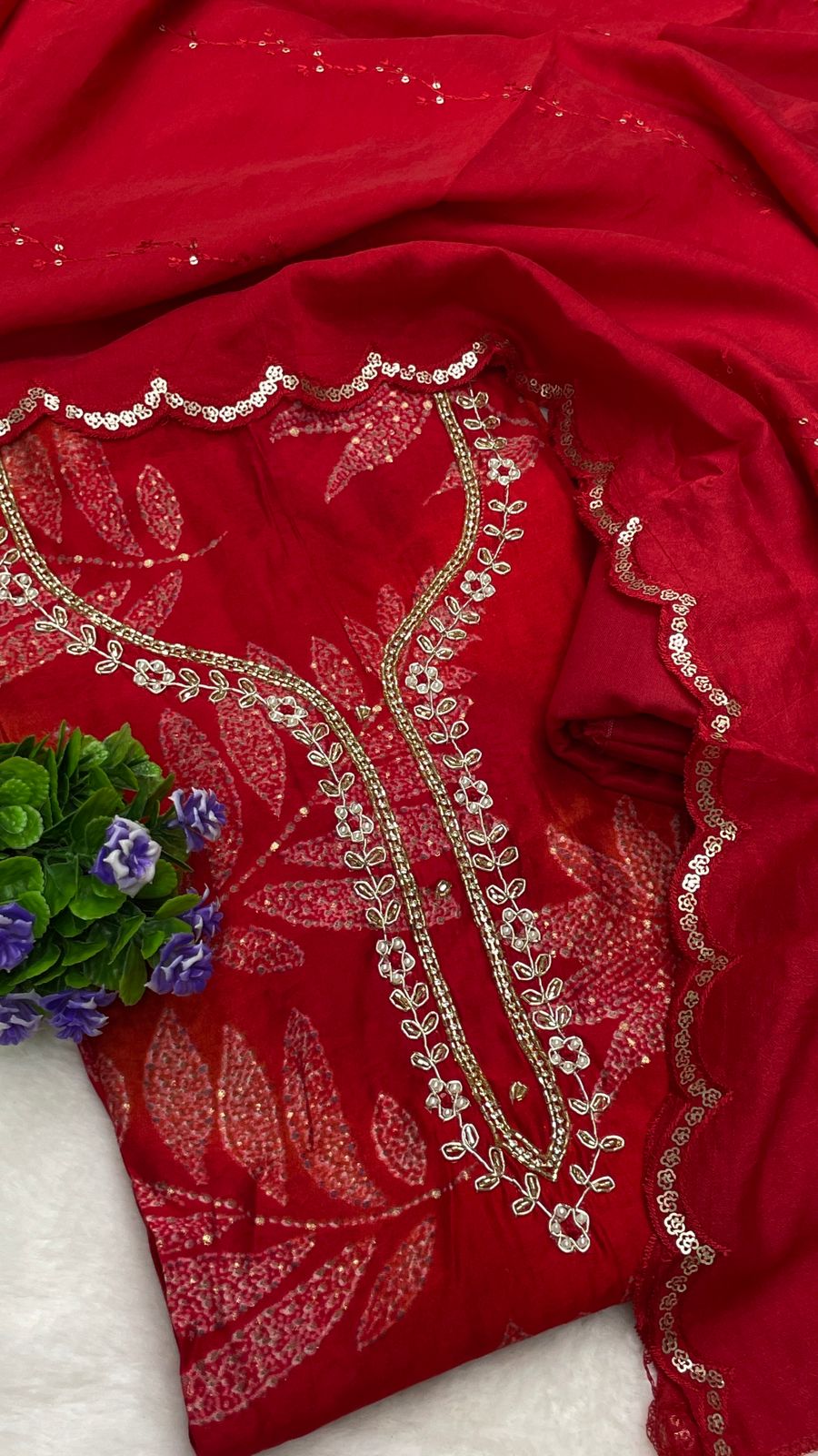 Muslin Suit with embroidery and digital print