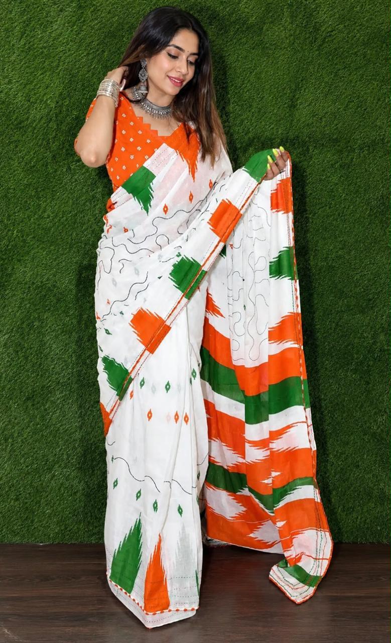 Independence Day Linen Cotton Saree