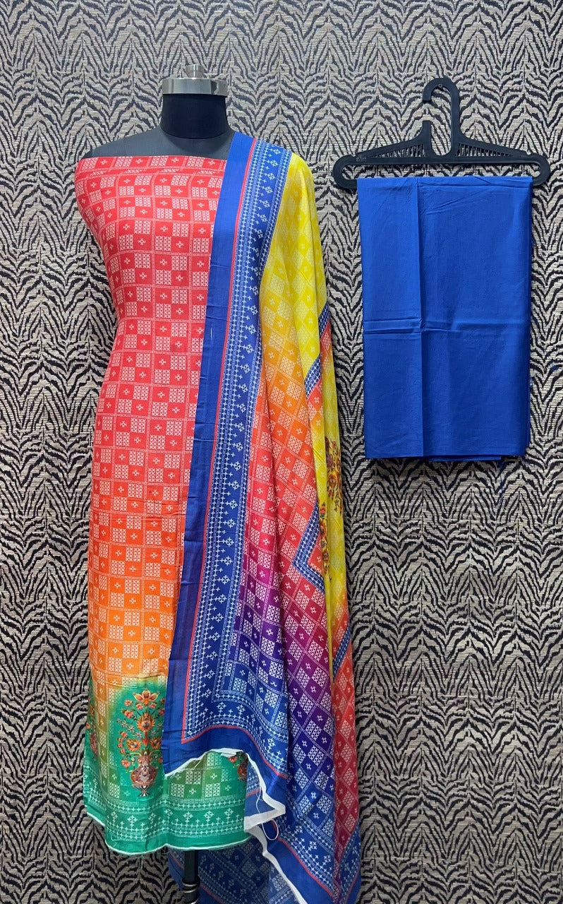 Mercirised Silk Maheshwari Printed Suit