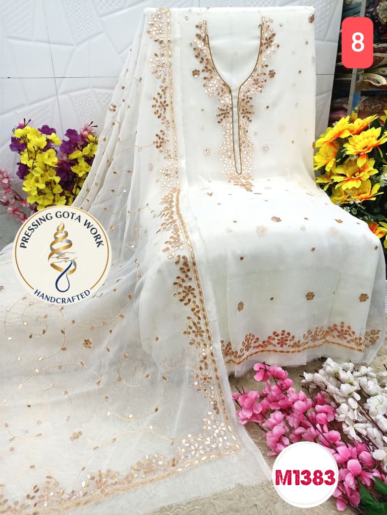 Chiffon with pressing gota embroidery work suit