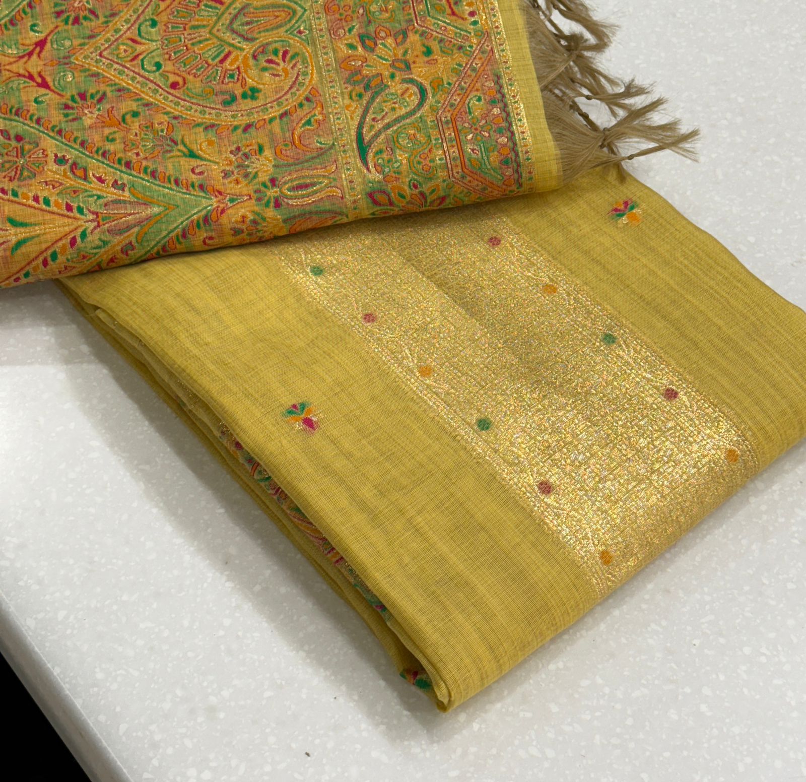 Meenakari jaamdani woven silk suit