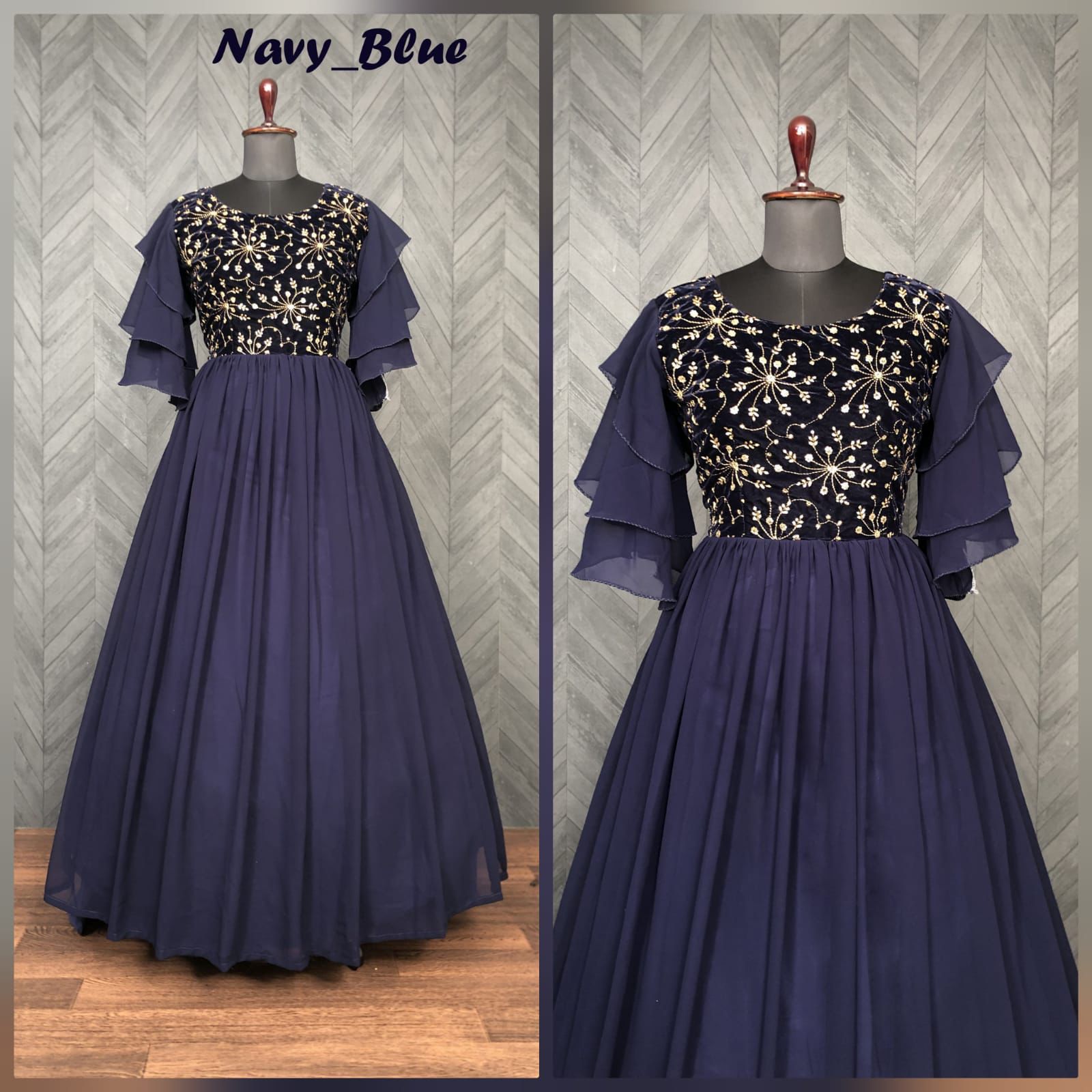 Unique Velvet n Blooming Georgette Gown