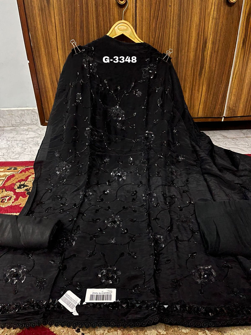 Glass Organza Silk katdana and sequins work unstitched Suit