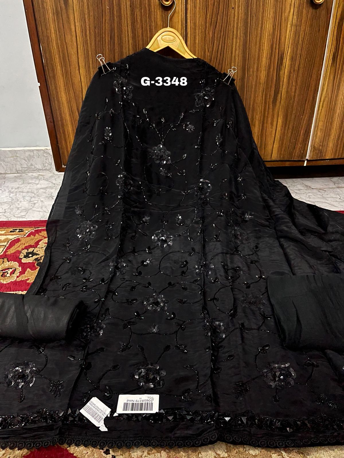 Glass Organza Silk katdana and sequins work unstitched Suit