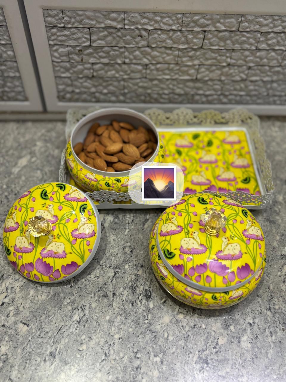 Enamel finish Dry fruit container with Tray combo
