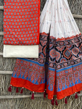 Load image into Gallery viewer, Ajrakh print top with hand kantha work dupatta cotton bottom