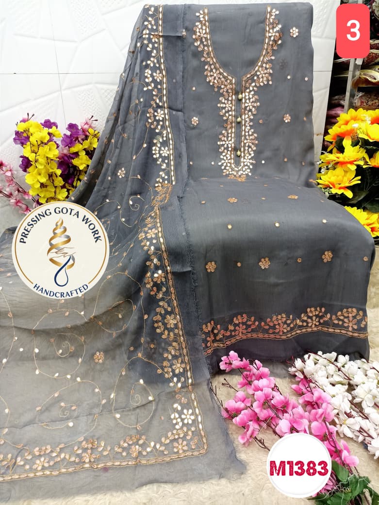 Chiffon with pressing gota embroidery work suit