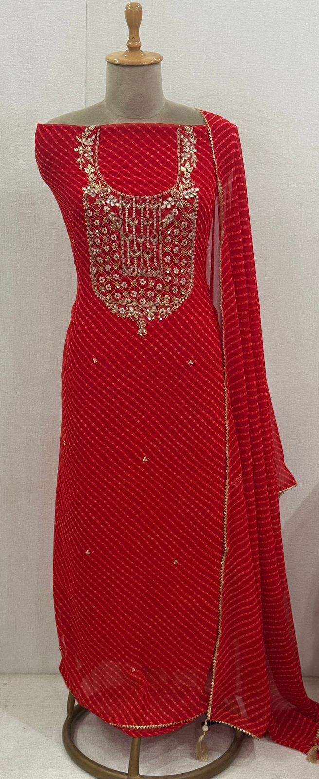 Beautiful handwork on finest georgette lehriya Suit