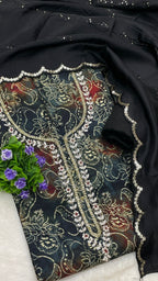 Muslin Suit with embroidery and digital print