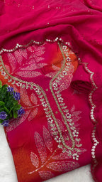 Muslin Suit with embroidery and digital print