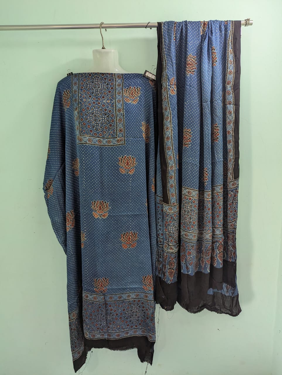 Dola Silk Ajrakh Hand Block 2 pc Suits