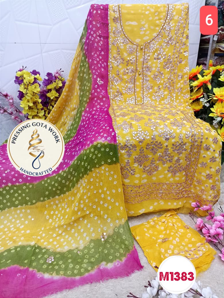 Chiffon with pressing gota embroidery work suit