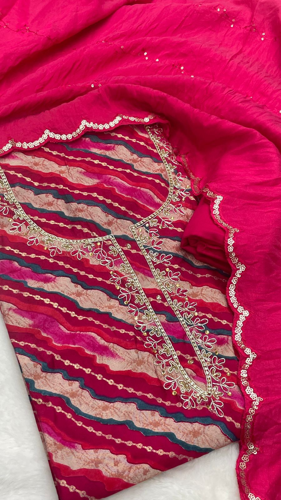 Muslin Suit with embroidery and digital print