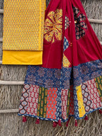 Ajrakh print suit pcs with patch work and mirror work dupatta
