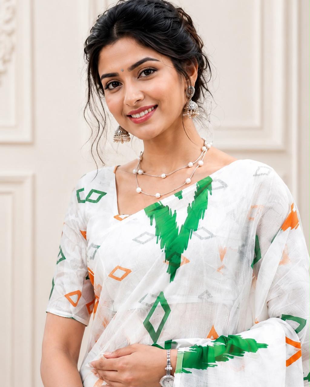 Independence Day Linen Cotton Saree