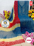 Georgette Hand Embroidered Suit with button mukesh benazir work