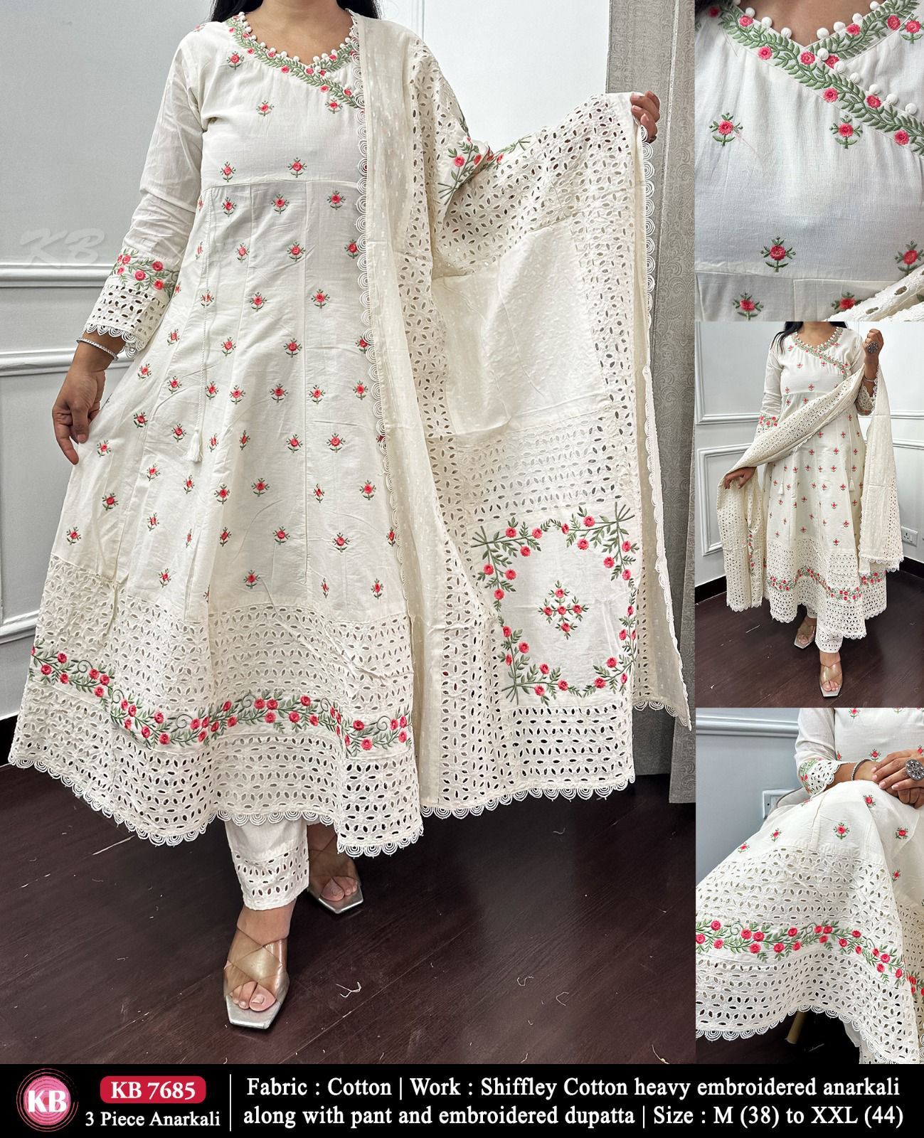 Cotton Stitched Anarkali 3 Pc Set
