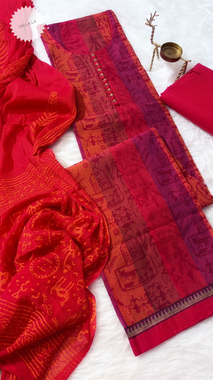 Handloom Cotton Suit with warli print
