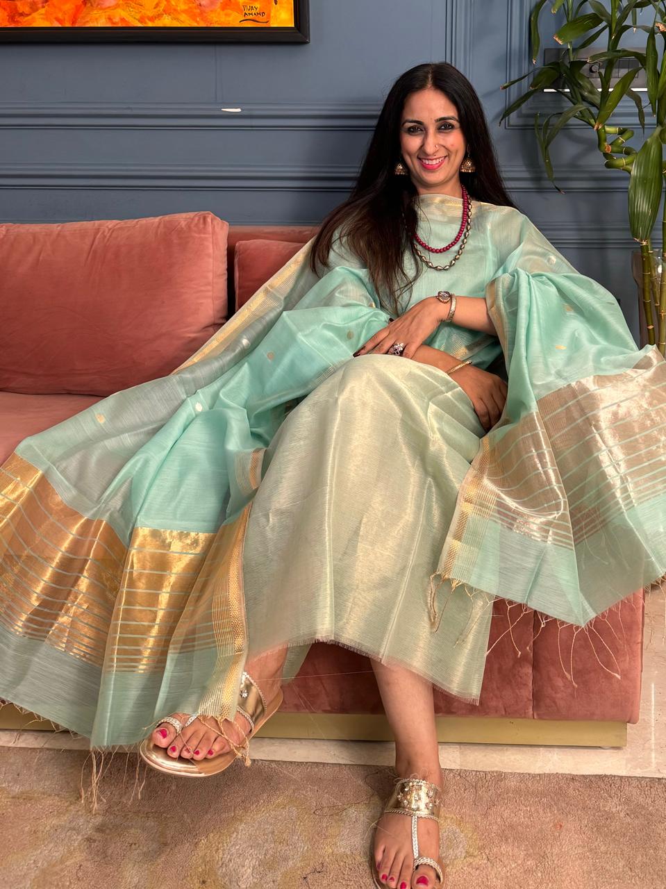 Hand Woven Maheshwari Silk Cotton Color Pop Fabric