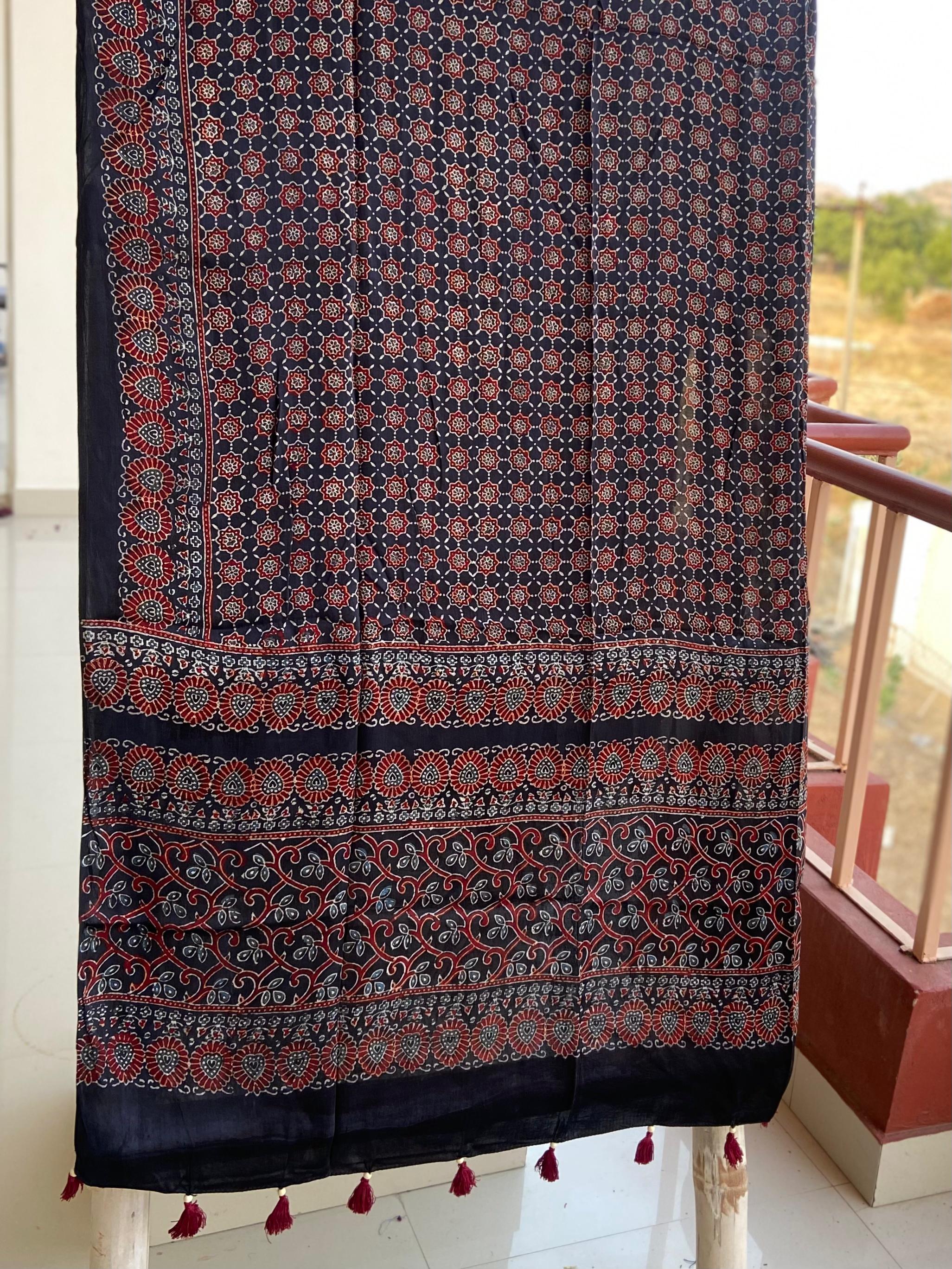Ajrakh Handblock Modal Silk Dupattas