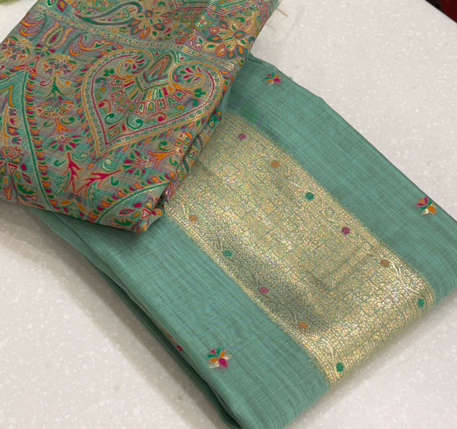 Meenakari jaamdani woven silk suit