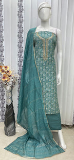 Muslin Suit with embroidery and digital print