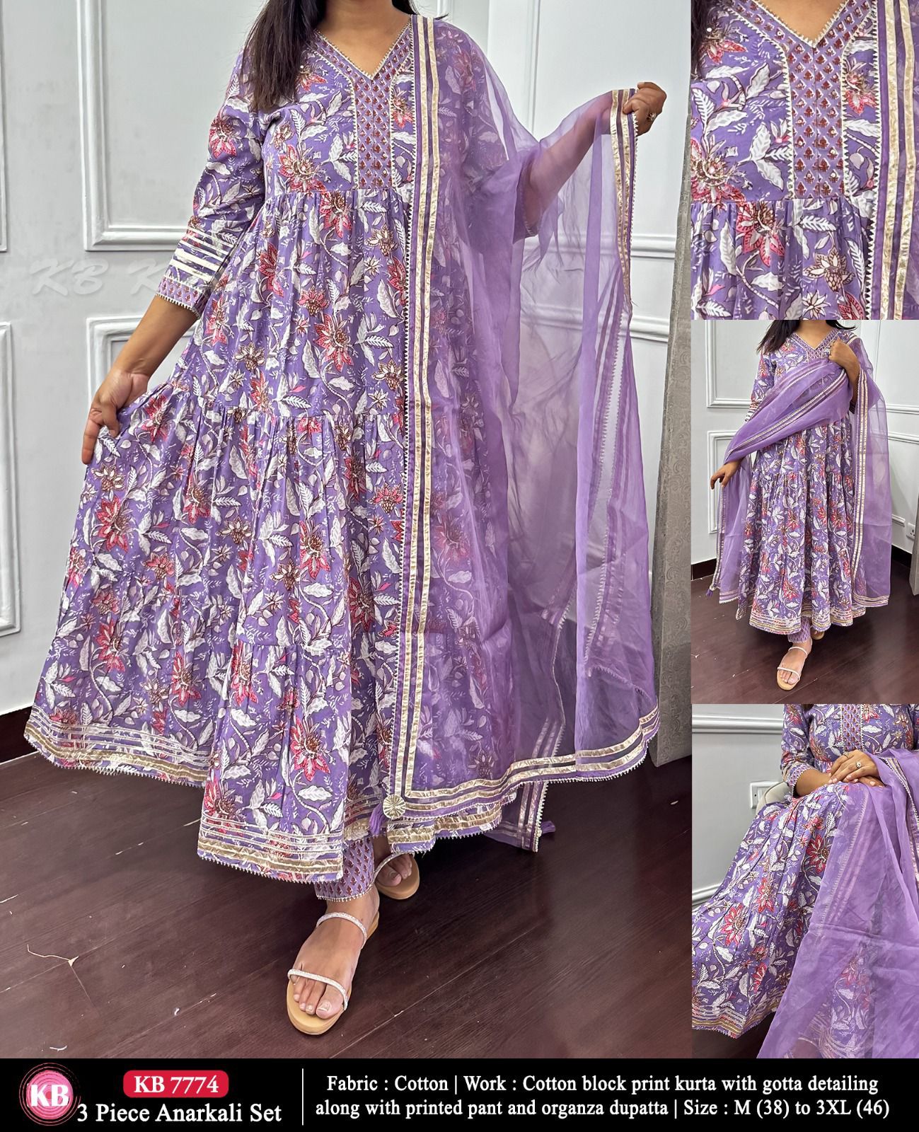 Cotton Stitched Anarkali 3 Pc Set