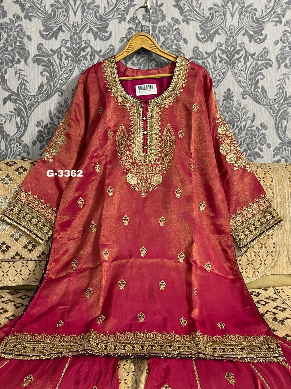 Shimmer Silk Stitched Garara set with sequins gota doriya work