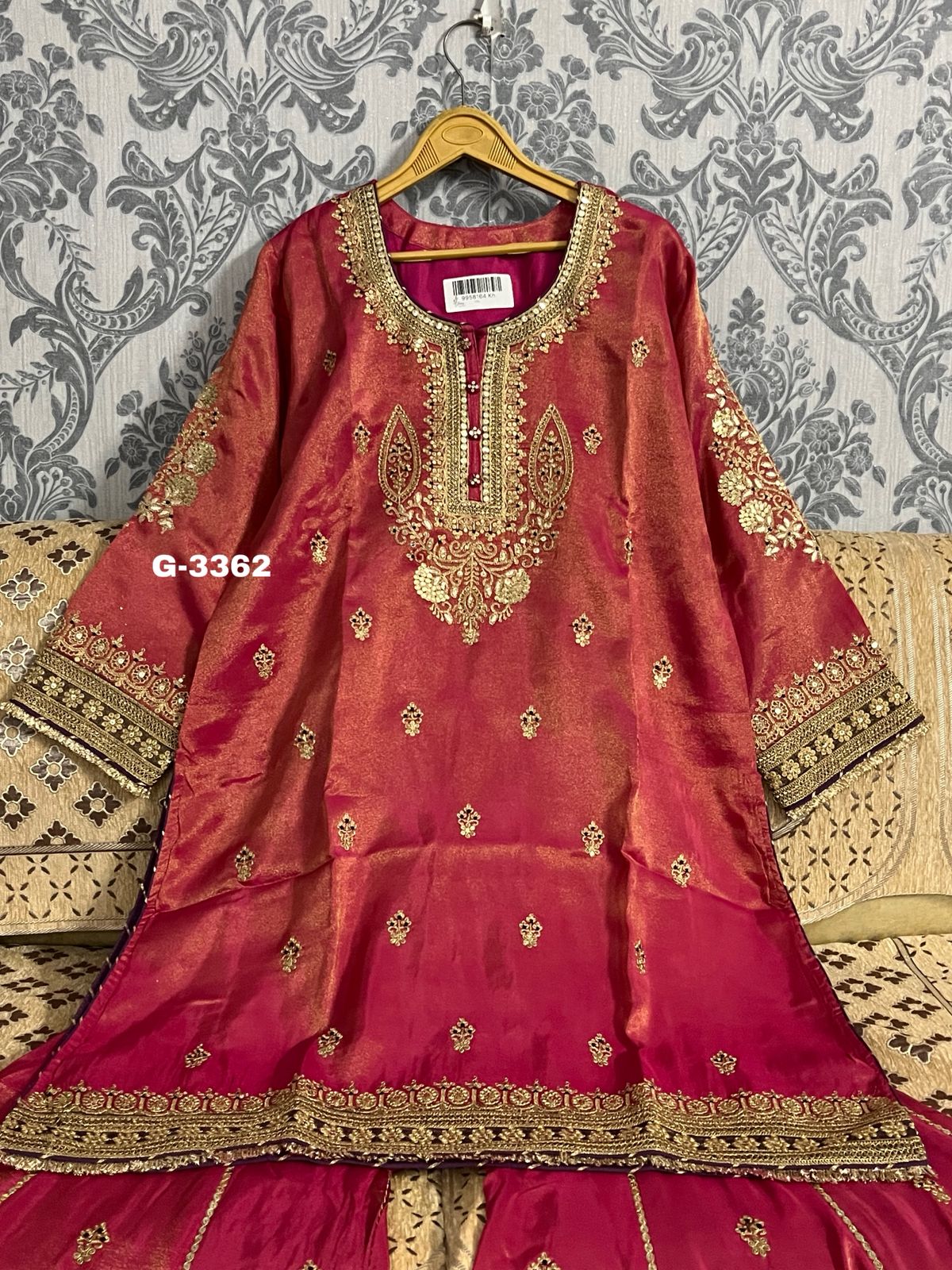 Shimmer Silk Stitched Garara set with sequins gota doriya work