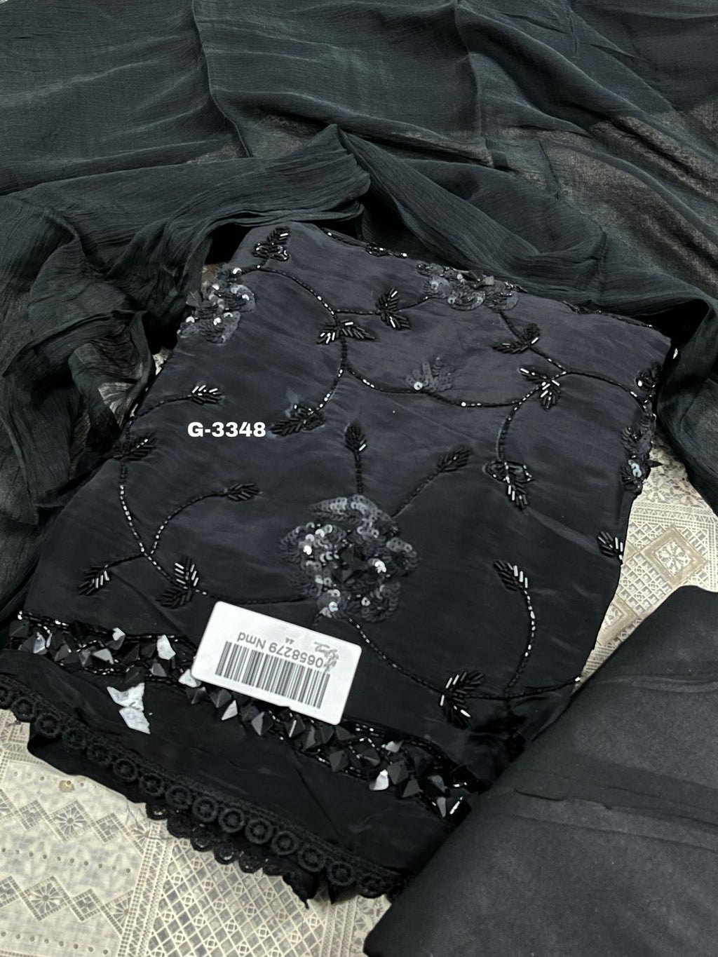 Glass Organza Silk katdana and sequins work unstitched Suit