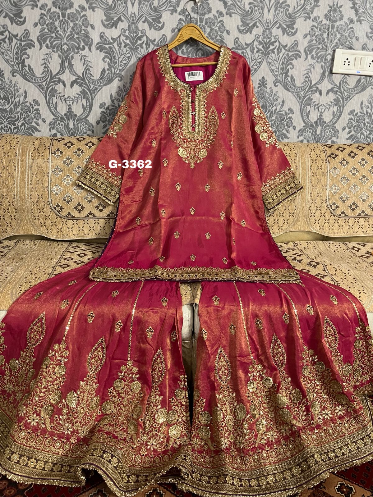Shimmer Silk Stitched Garara set with sequins gota doriya work