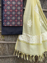 Load image into Gallery viewer, Ajrakh top with kota doriya with hand applique work dupatta set