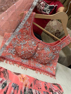 Georgette Crop Top with Digital Print Silk Lehenga