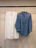 Denim Embroidered Top with Plain Pants