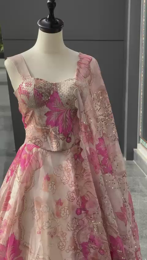 Organza Digital Print Lehenga with Corset Blouse