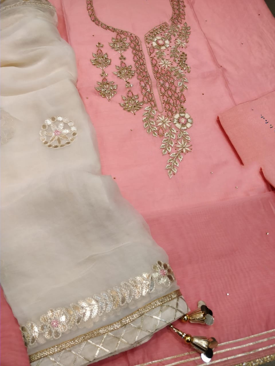 Chanderi Shirt with Zardozi work and Shantoon Bottom