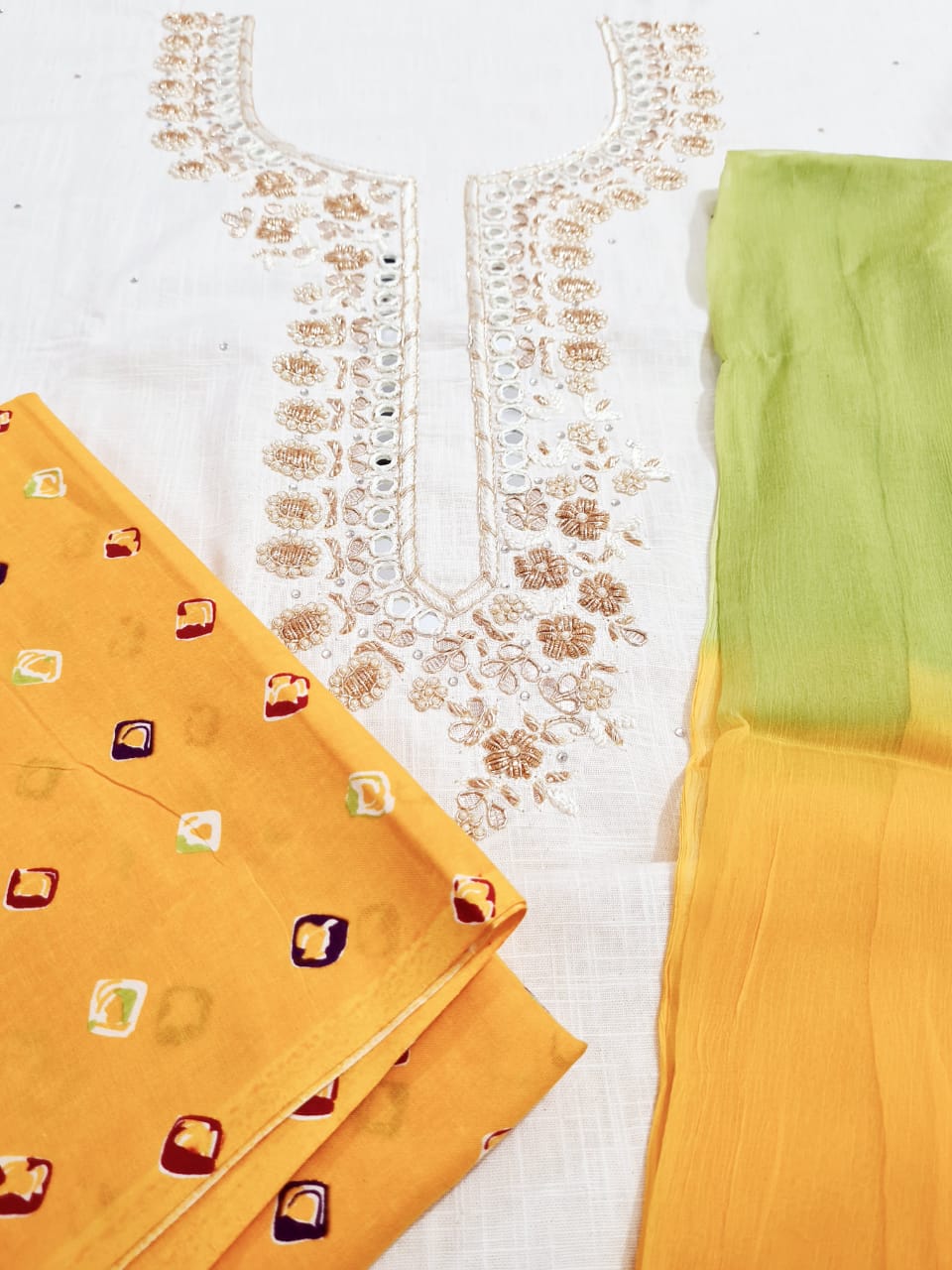 Digital Cotton Khadi Shirt, Chiffon Dupatta n Cotton Bottom