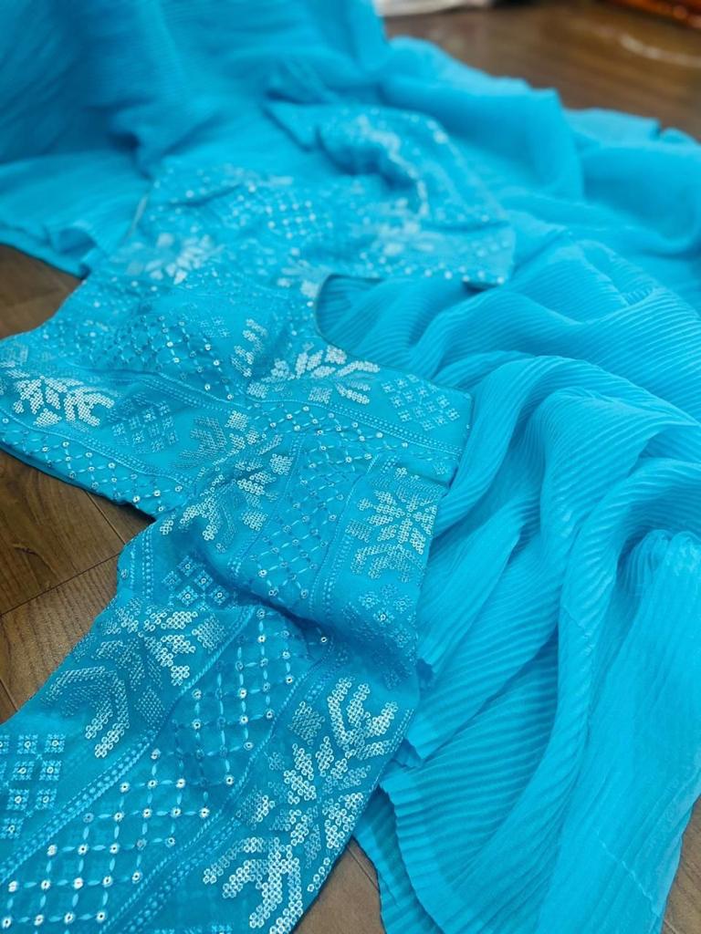 Crush Pleated Faux Georgette Saree