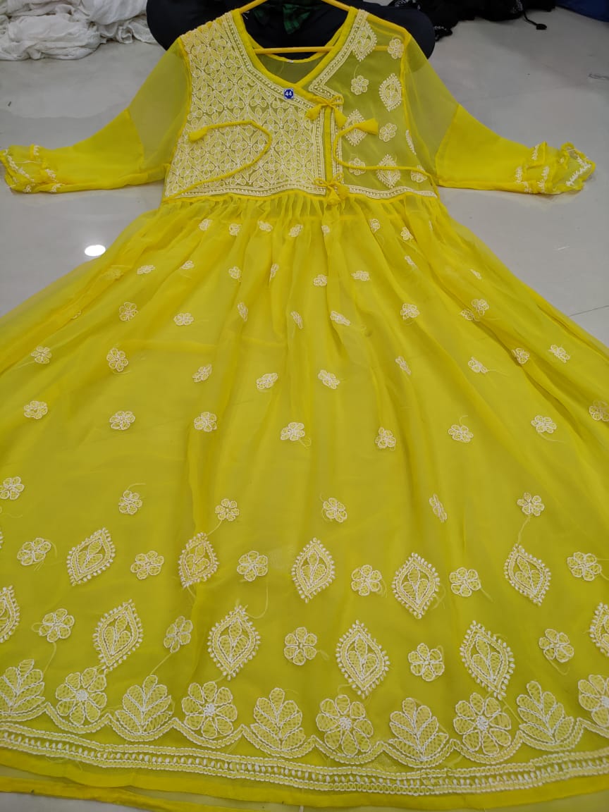 Chikankari Gown with bow knot