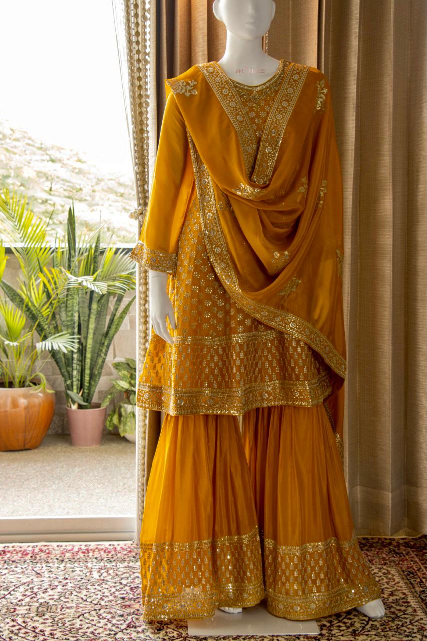 Beautiful Chinnon Short Anarkali with Garara