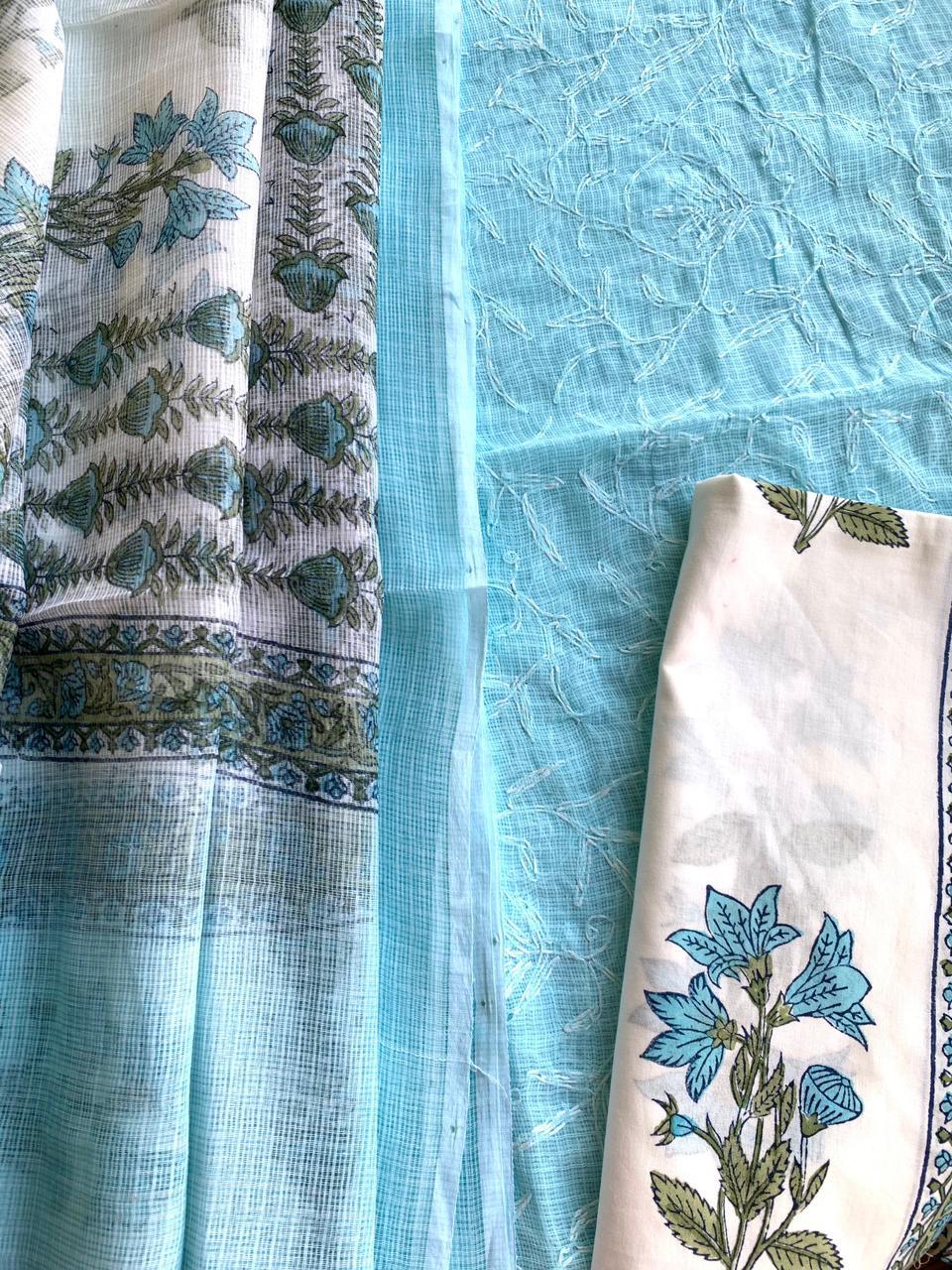 Kota Doriya Shirt with Jall Embroidery and block print Dupatta n Bottom