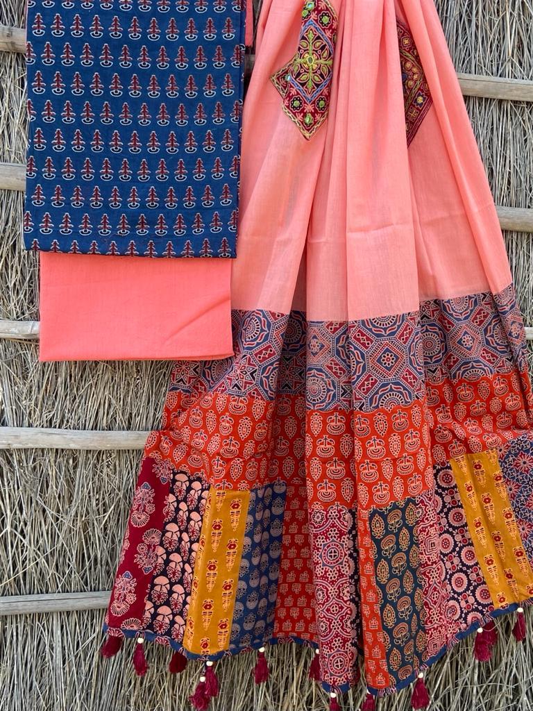 Ajrakh Suits with Applique Dupatta