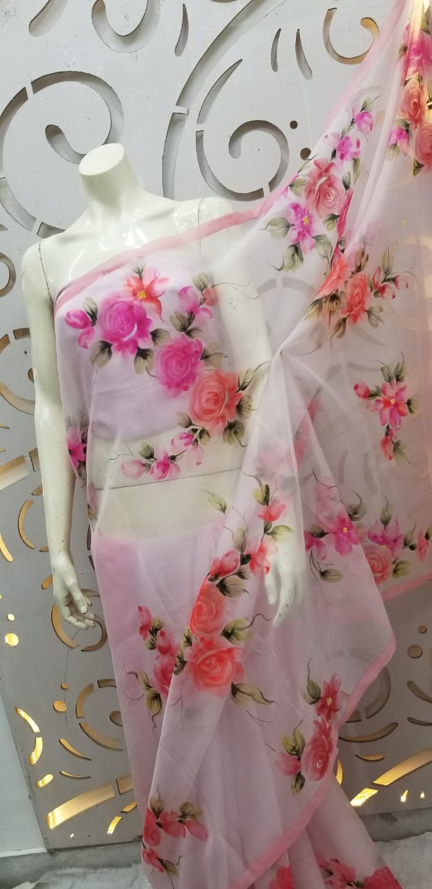 Stunning Hand Painted Organza Sarees