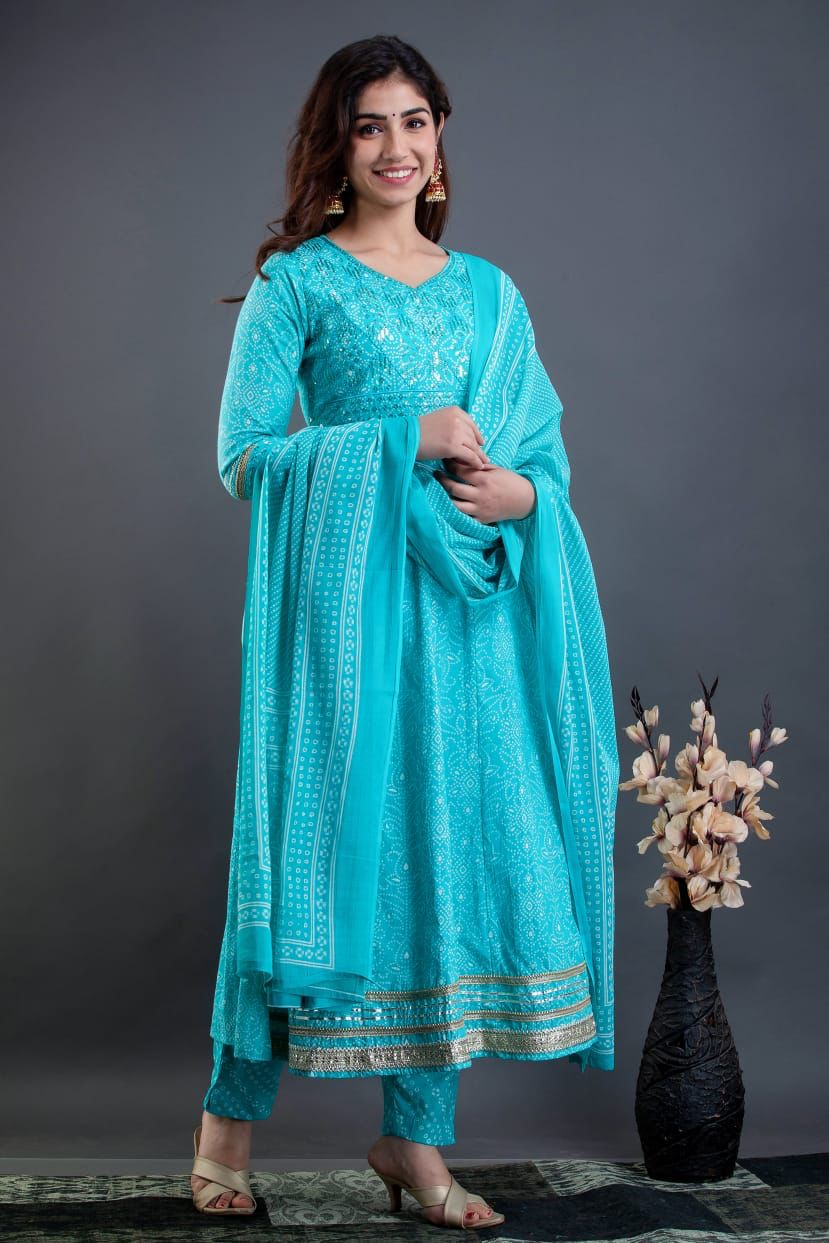 Beautiful Cotton Anarkali Set with Gota