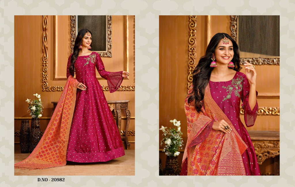 Taffeta Silk Gown with Dupatta