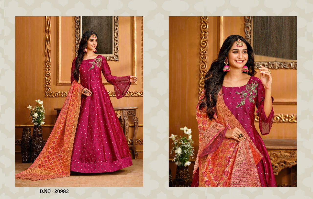 Taffeta Silk Gown with Dupatta
