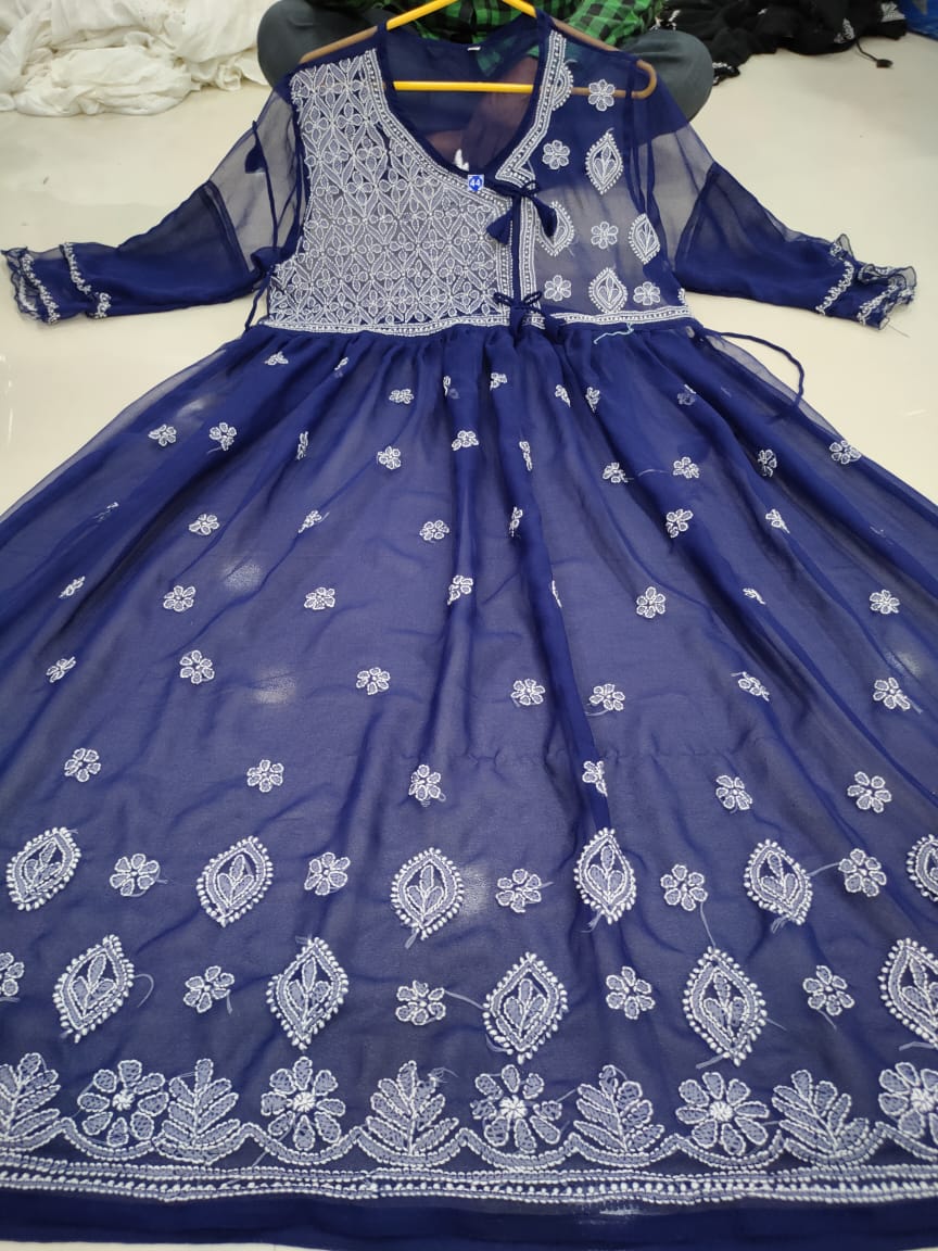 Chikankari Gown with bow knot