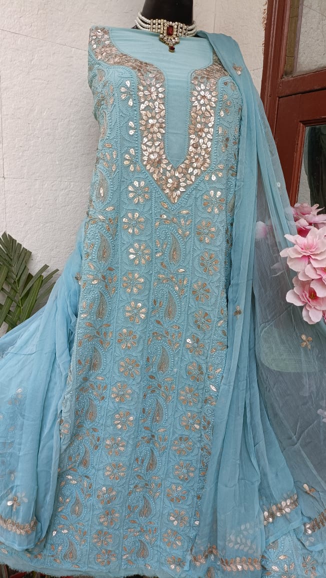 Viscose Georgette Gorgeous Chikankari Kurta n Dupatta Set