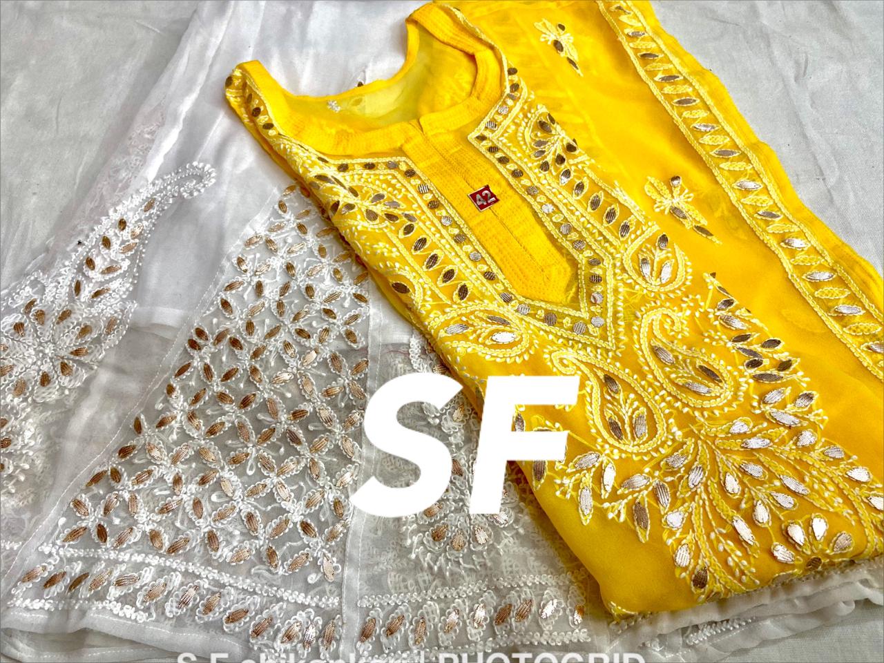 Chikankari Kurti Sharara with gotta patti work