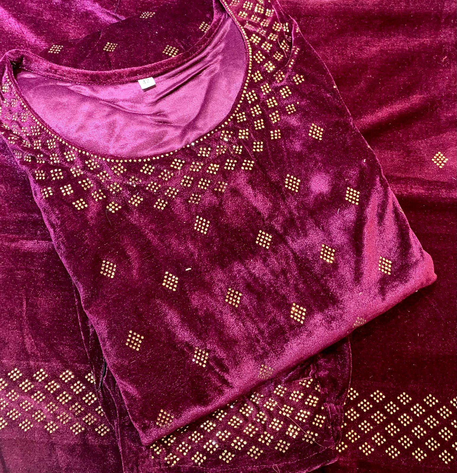 Stitched Velvet Kurti Pant Stole